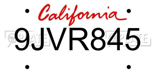 9JVR845 California License Plate