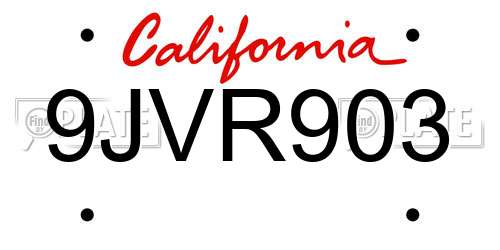 9JVR903 California License Plate