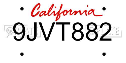 9JVT882 California License Plate