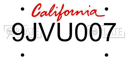 9JVU007 California License Plate