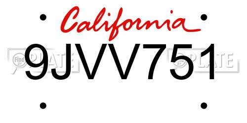 9JVV751 California License Plate