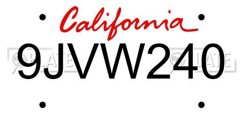 9JVW240 California License Plate