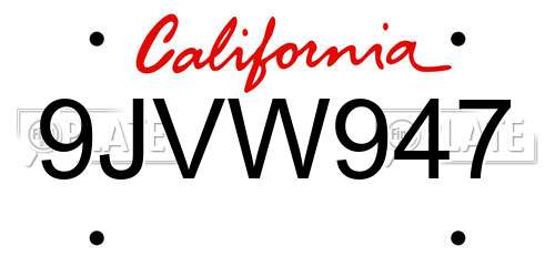 9JVW947 California License Plate