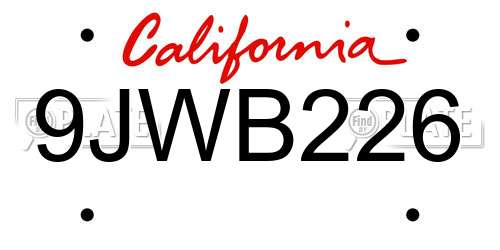 9JWB226 California License Plate