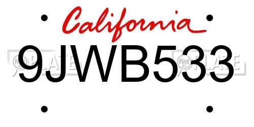 9JWB533 California License Plate