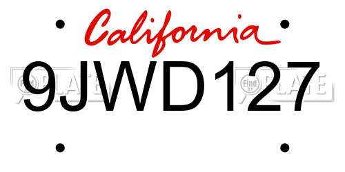 9JWD127 California License Plate