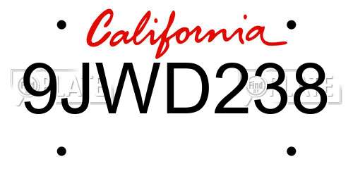 9JWD238 California License Plate