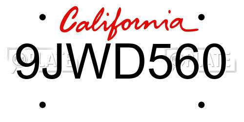 9JWD560 California License Plate