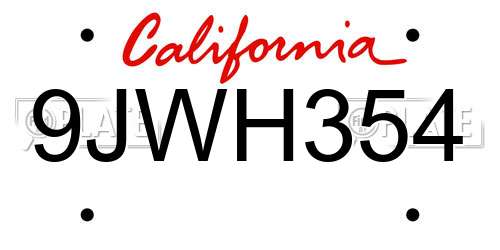 9JWH354 California License Plate