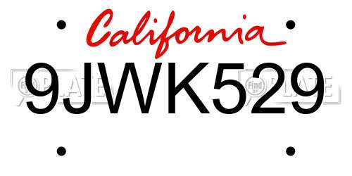 9JWK529 California License Plate