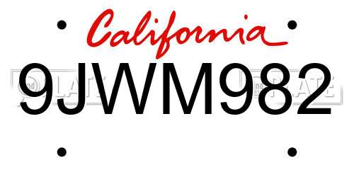 9JWM982 California License Plate