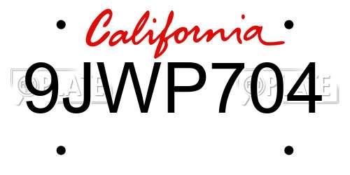9JWP704 California License Plate