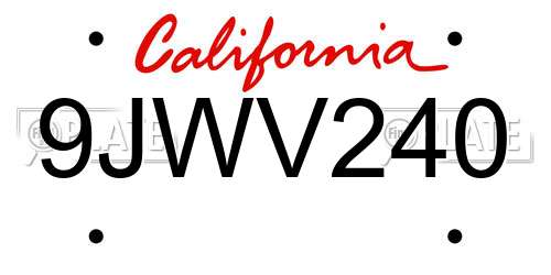 9JWV240 California License Plate
