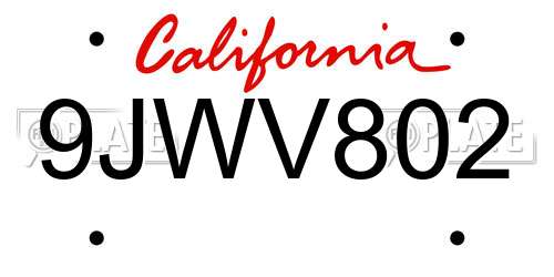 9JWV802 California License Plate