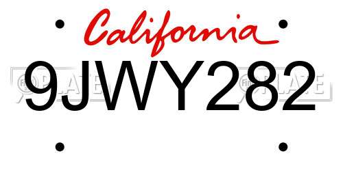9JWY282 California License Plate