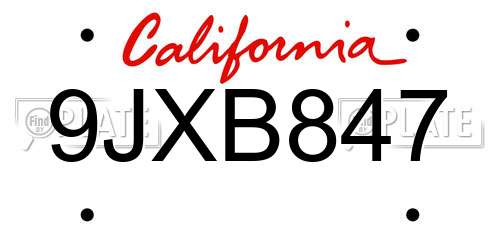 9JXB847 California License Plate