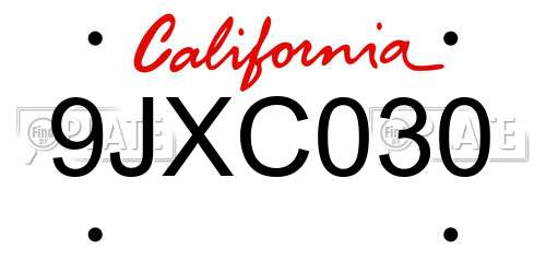 9JXC030 California License Plate