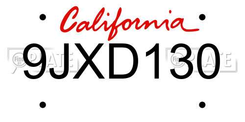 9JXD130 California License Plate
