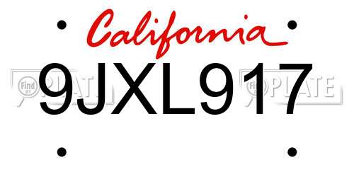 9JXL917 California License Plate