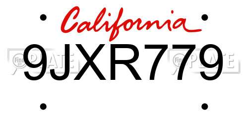 9JXR779 California License Plate
