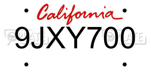 9JXY700 California License Plate