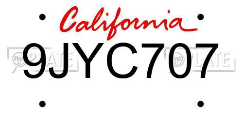 9JYC707 California License Plate