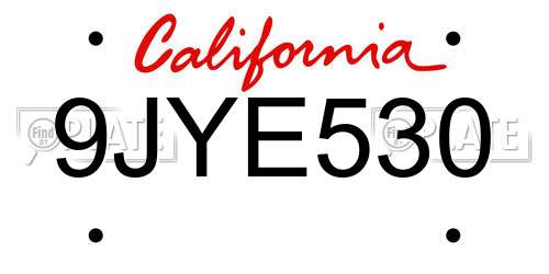9JYE530 California License Plate