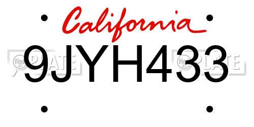 9JYH433 California License Plate
