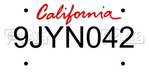 9JYN042 California License Plate