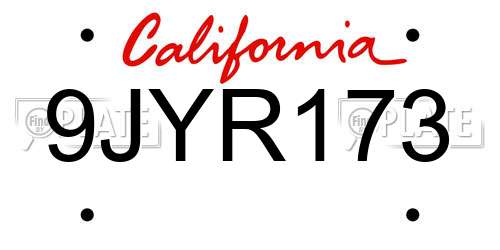 9JYR173 California License Plate