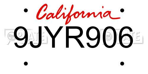 9JYR906 California License Plate