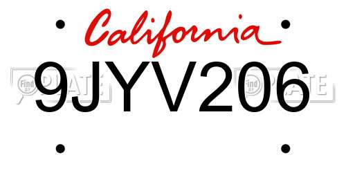 9JYV206 California License Plate