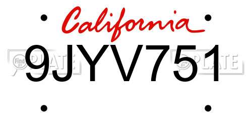 9JYV751 California License Plate