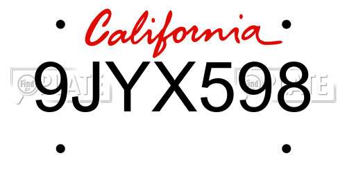 9JYX598 California License Plate