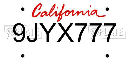 9JYX777 California License Plate