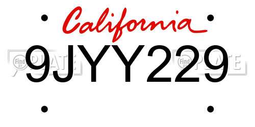 9JYY229 California License Plate