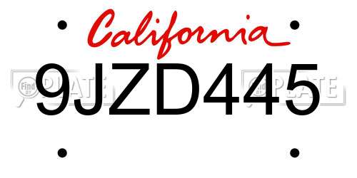 9JZD445 California License Plate