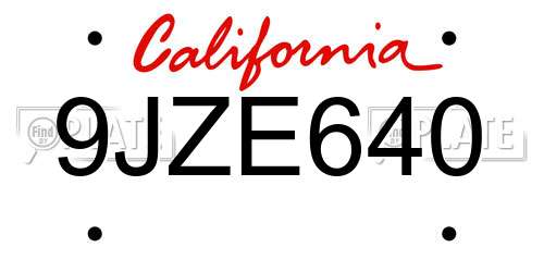 9JZE640 California License Plate