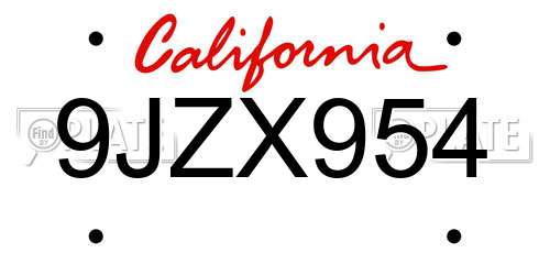 9JZX954 California License Plate