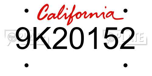 9K20152 California License Plate