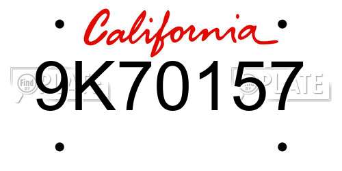 9K70157 California License Plate