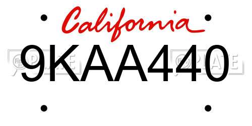 9KAA440 California License Plate