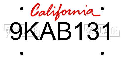 9KAB131 California License Plate