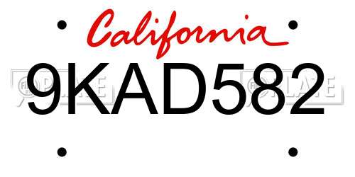 9KAD582 California License Plate