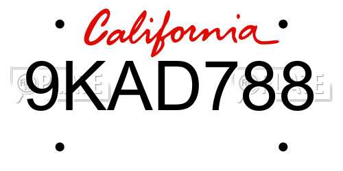 9KAD788 California License Plate