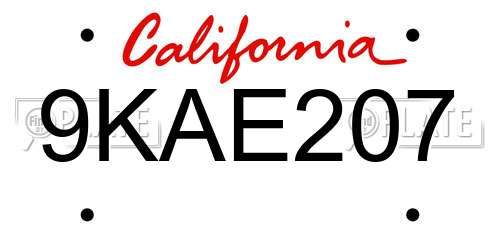 9KAE207 California License Plate