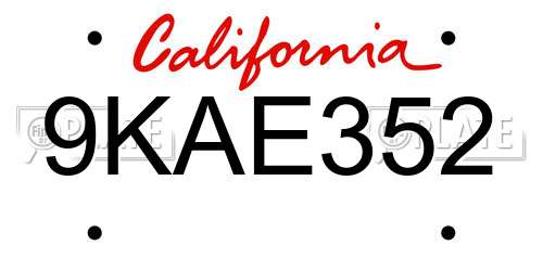 9KAE352 California License Plate