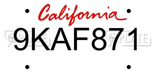 9KAF871 California License Plate