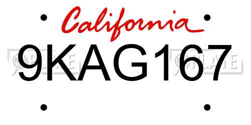 9KAG167 California License Plate