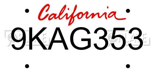 9KAG353 California License Plate